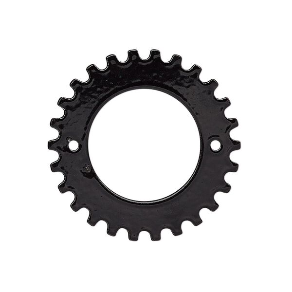 Component, painted steel, black, 29mm gear with 18mm rivoli setting and 2 holes, 16.5mm center hole. Sold per pkg of 6. image number 0