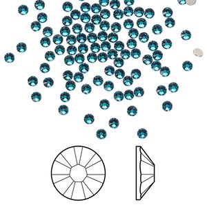 Flat back 1440pk blue zircon foil back, Swarovski® 2.1-2.3mm rose round SS7 2058