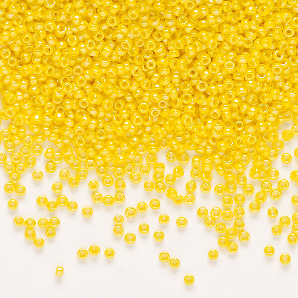 Seed bead, Miyuki, glass, pkg/35g, #15 rocaille, opaque rainbow canary (RR-472D). image number 0