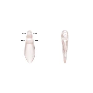 Bead, Czech pressed glass, transparent light rose, 16x5mm top-drilled dagger with 2 holes. Sold per pkg of 20.