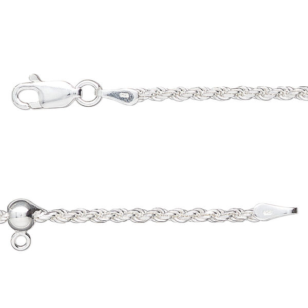 Sterling silver 1pkg1, French rope chain 16 inch / ball / closed loop 2mm / 5mm image number 0