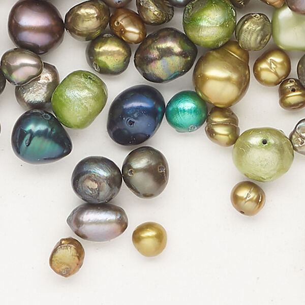 Pearl 1pkg1 freshwater, 3-14x12mm flat-sided potato, 2 ounce cultured multi-green image number 0