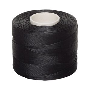 Thread, Nymo®, nylon, black, size D. Sold per 250-yard spool.