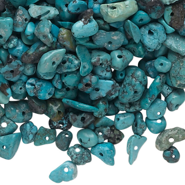 Bead mix, turquoise (dyed / stabilized), blue, mini to large chip, Mohs hardness 5 to 6. Sold per 1/4 pound pkg, approximately 950-1,000 beads. image number 0
