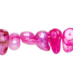 Bead, blister pearl shell (dyed), mountain pink, 10x6mm-18x12mm baroque with 0.4-0.6mm hole, Mohs hardness 2-1/2 to 4. Sold per 15-inch strand.