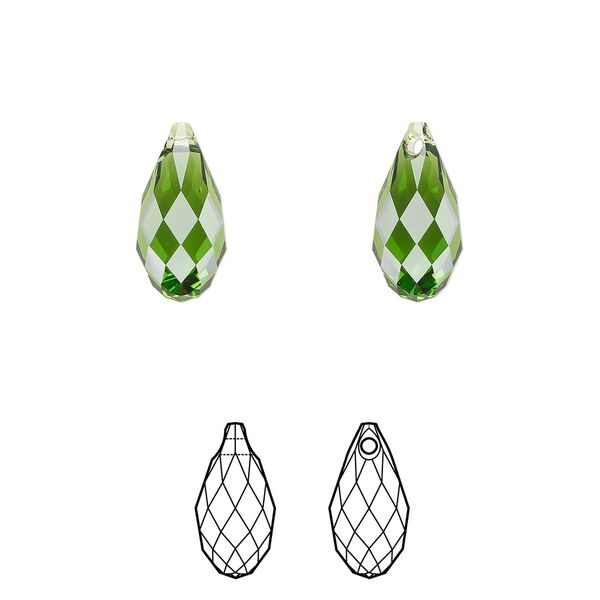 Briolette 2pk fern green, Crystal Passions® 13x6.5mm pendant drop 6010 image number 0