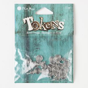 Drop, antique silver-finished "pewter" (zinc-based alloy), 13x8mm double spiral. Sold per pkg of 15 drops.