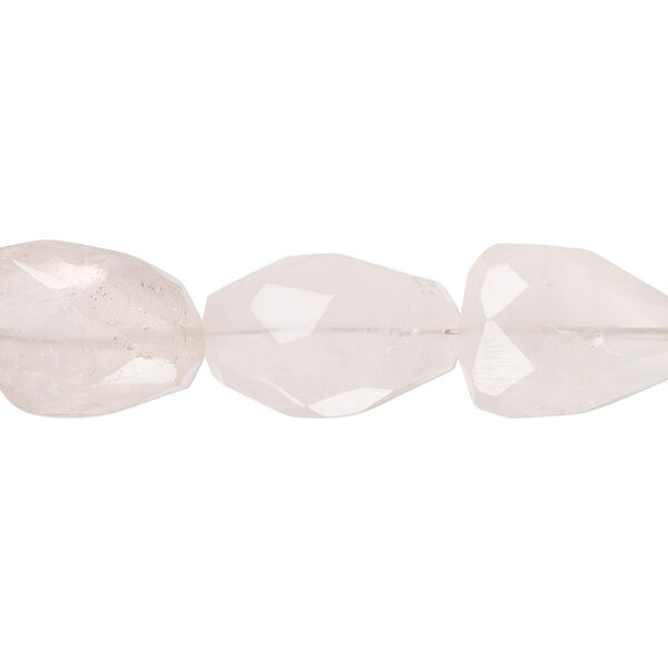 Bead, rose quartz (natural), light, medium to large hand-faceted nugget, Mohs hardness 7. Sold per 7-inch strand. image number 0