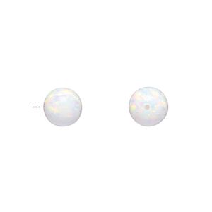 Bead, "opal" (silica and epoxy) (man-made), white, 8mm half-drilled round. Sold individually.