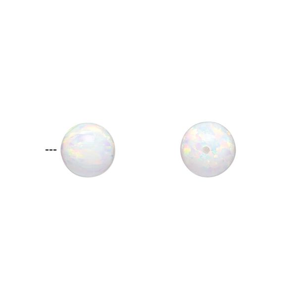Bead, "opal" (silica and epoxy) (man-made), white, 8mm half-drilled round. Sold individually. image number 0