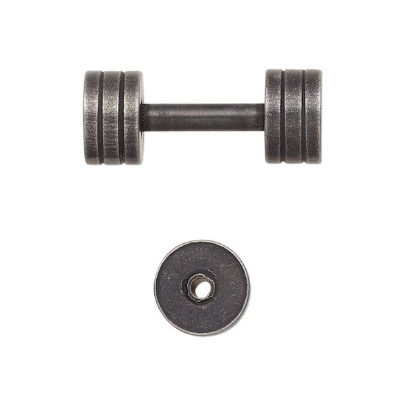 Bead, stainless steel, black, 25x10mm dumbbell. Sold individually. image number 0