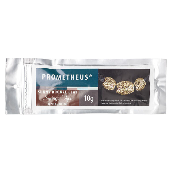 Prometheus® sunny bronze clay, pkg/10g, rapid and low fire formula, filled syringe with 3 tips. image number 0