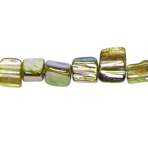 Bead, mother-of-pearl shell (coated), pine green AB, mini to small nugget, Mohs hardness 3-1/2. Sold per 15-inch strand.