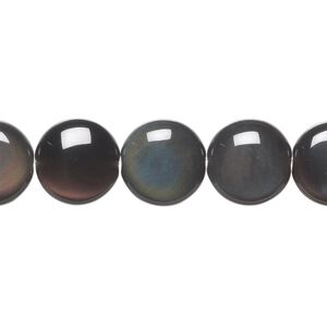 Rainbow obsidian 1pkg1, flat round bead natural 15.5-16 inch 12mm