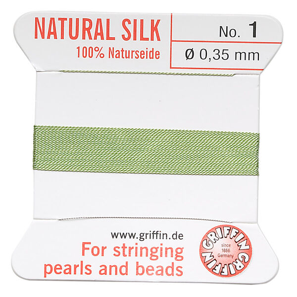 Thread, Griffin, silk, jade green, size #1. Sold per 2-meter card (approximately 78 inches). image number 0