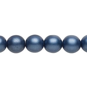 Bead, Czech glass druk, opaque satin dark blue, 10mm round. Sold per 15-1/2" to 16" strand.