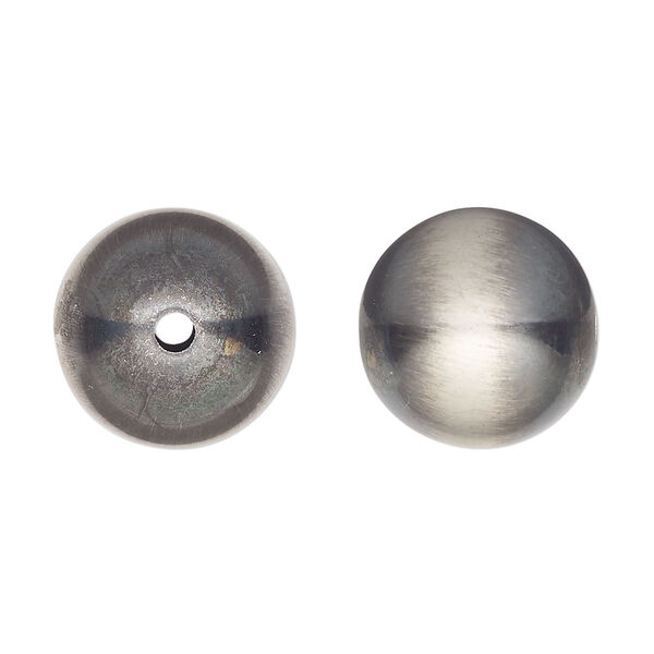 Bead, Navajo pearl style, brushed oxidized sterling silver, 16mm round. Sold individually. image number 0