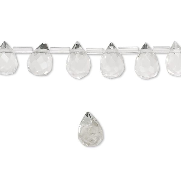Drop, glass, clear, 9x6mm faceted teardrop. Sold per pkg of 50 drops. image number 0
