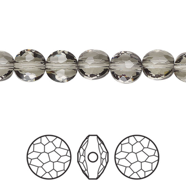 Bead 4pk black diamond, Crystal Passions® 8mm puffed round 5034 image number 0