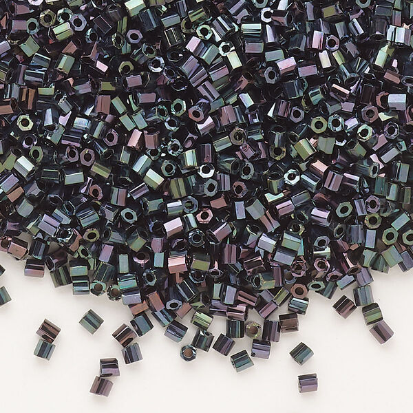 Seed bead, Dyna-Mites™, glass, pkg/40g, #11 2-cut hex, opaque iris peacock, (90401 11/0 2CUT). image number 0