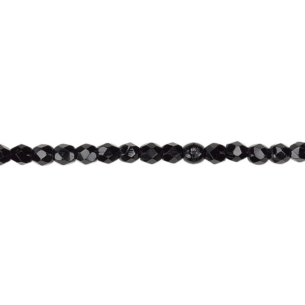 Bead, Czech fire-polished glass, jet, 3mm faceted round. Sold per pkg of 1,200 (1 mass). image number 0