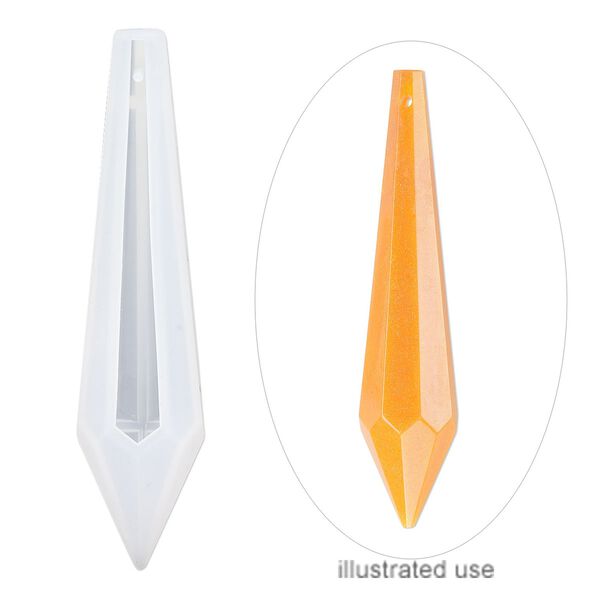 Mold, silicone, white, 86 x 19 x 19mm faceted teardrop. Sold individually. image number 0