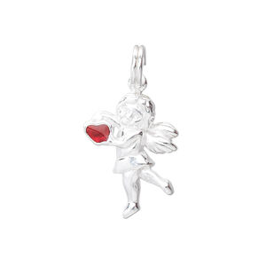 Sterling silver and enamel cupid charm, approximately 16x24mm. Sold individually.