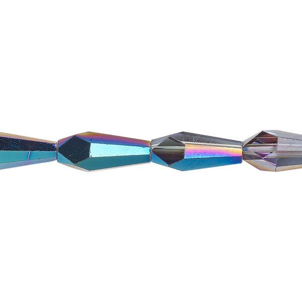 Bead, glass, crystal Bermuda blue, 14x6mm faceted teardrop. Sold per 15-1/2 to 16-inch strand. image number 0
