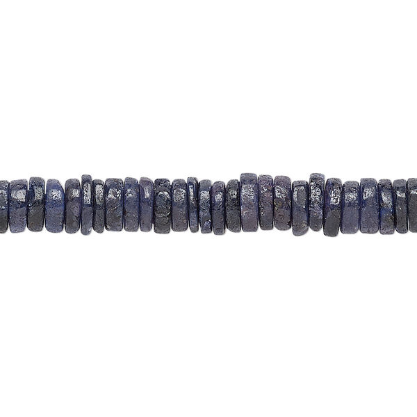 Bead, corundum (dyed), blue, 4x1mm-5x2mm hand-cut rondelle, C grade, Mohs hardness 9. Sold per 8-inch strand, approximately 100-150 beads. image number 0