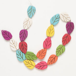 "Magnesite" / resin 1pkg1, leaf bead 15 inch mixed colors 20x13mm-20x14mm