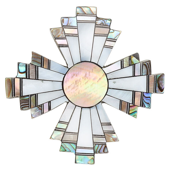 Focal, multi-shell / aluminum / resin (assembled), black, 40x40mm single-sided fancy cross. Sold individually. image number 0