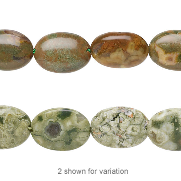 Bead, rhyolite (natural), light to dark, 14x10mm flat oval, B grade, Mohs hardness 6-1/2 to 7. Sold per 15-1/2" to 16" strand. image number 0