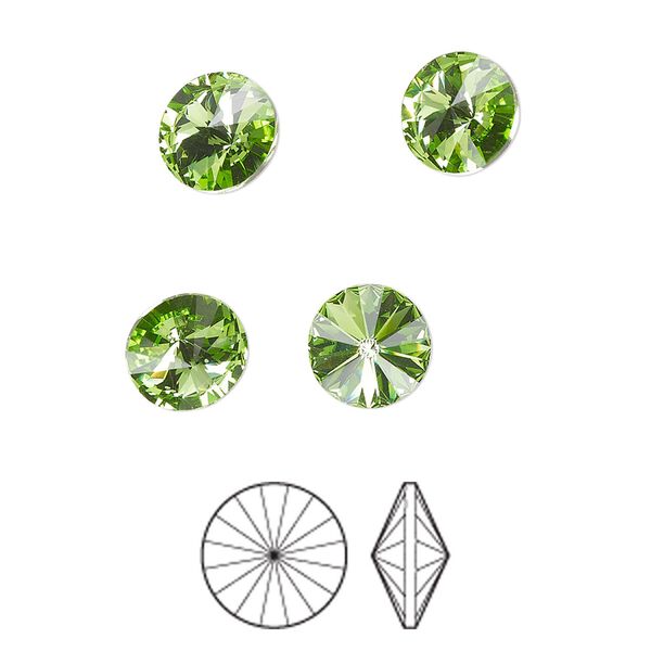 Chaton 144pk peridot foil back, Preciosa MAXIMA Czech crystal rhinestone 8.16-8.41mm rivoli SS39 image number 0