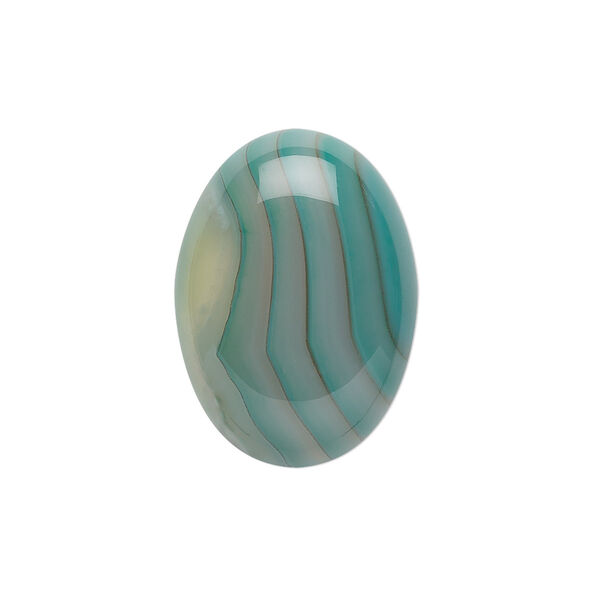 Cabochon, striped green agate (dyed), 25x18mm calibrated oval, B grade, Mohs hardness 6-1/2 to 7. Sold individually. image number 0