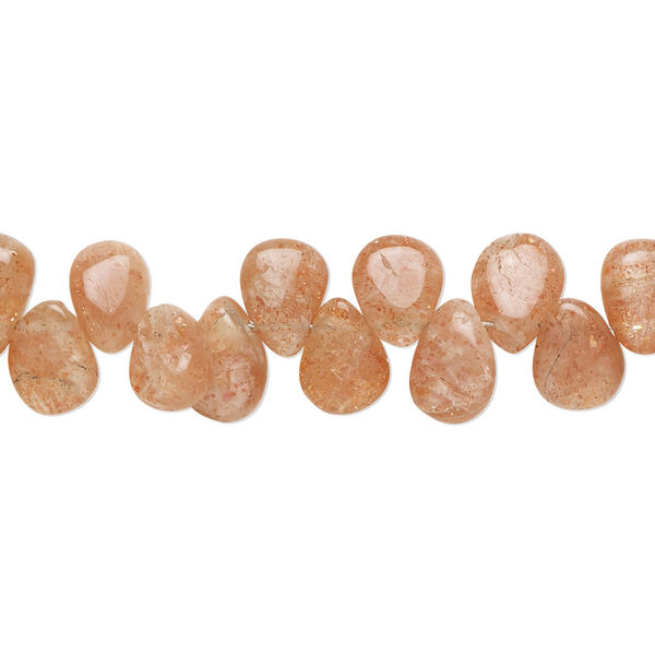 Sunstone 1pkg1, hand-cut top-drilled puffed teardrop bead natural C+ grade, 9 inch 7x5mm-10x6mm image number 0