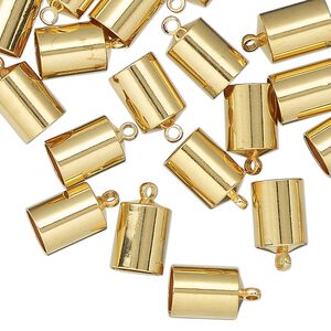Cord end, gold-finished brass, 9x7mm glue-in tube. Sold per pkg of 20.