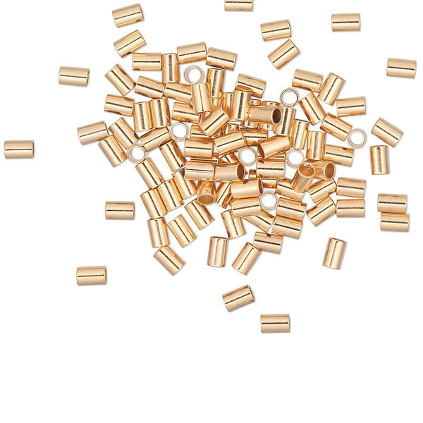 Crimp, gold-plated brass, 3x2mm tube, 1.4mm inside diameter. Sold per pkg of 100. image number 0