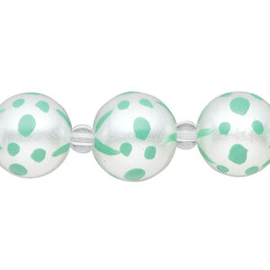 Bead, glass 1pkg8, opaque seafoam green and white, 14mm hand-painted round.