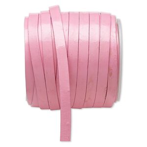 Cord, leather, pink, 8mm flat. Sold per 25-yard spool.