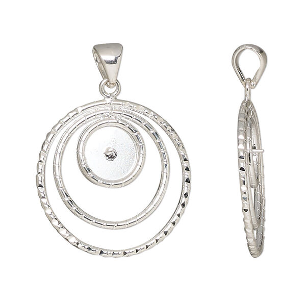 Pendant, sterling silver, 22.5mm round with 2mm peg, fits 6-8mm half-drilled round bead. Sold individually. image number 0