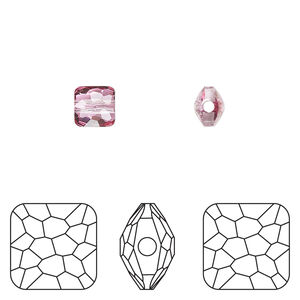 Bead 1pkg4 dark rose (HICT), Crystal Passions® 6mm puffed square 5035