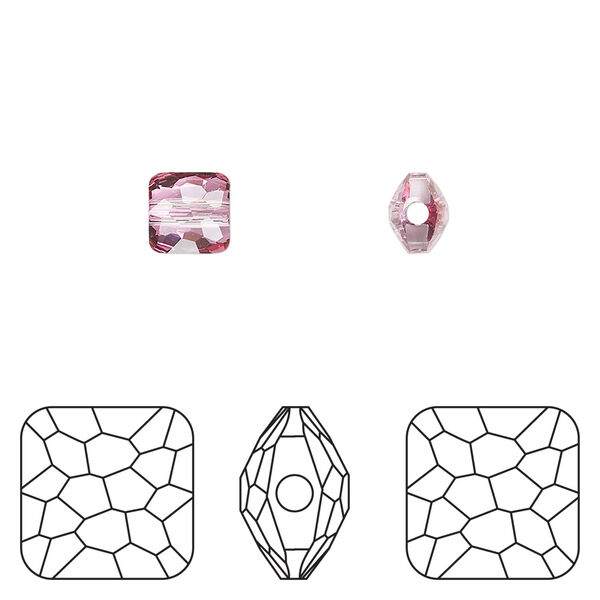 Bead 1pkg4 dark rose (HICT), Crystal Passions® 6mm puffed square 5035 image number 0