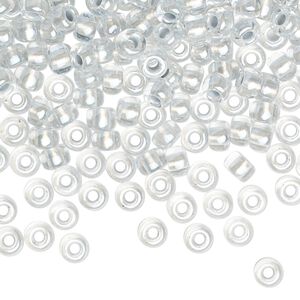 Seed bead, Miyuki, glass, pkg/25g, #6 rocaille, translucent silver-lined pearlized crystal clear, (RR-4602).