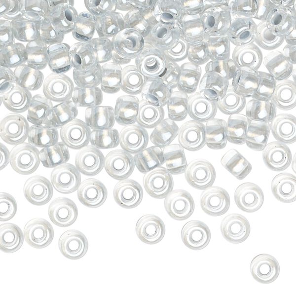 Seed bead, Miyuki, glass, pkg/25g, #6 rocaille, translucent silver-lined pearlized crystal clear, (RR-4602). image number 0