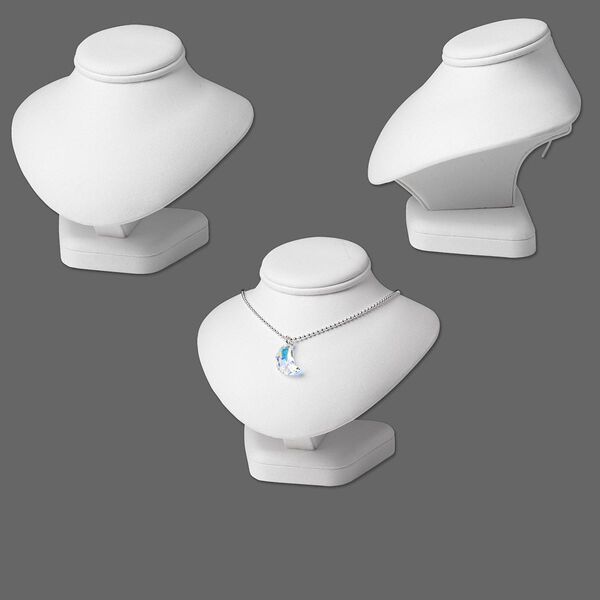 Display, necklace, leatherette, white, 5 x 5-1/2 x 5-inch pedestal. Sold individually. image number 0