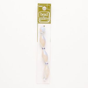 Bead 1pkg4 glass, 25x12mm-26x13mm oval / 12mm round / line design, assortment translucent white / multicolored