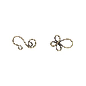 Clasp hook&eye 1pkg10 gold-plated, 22x8.5mm, brass antique 1-strand