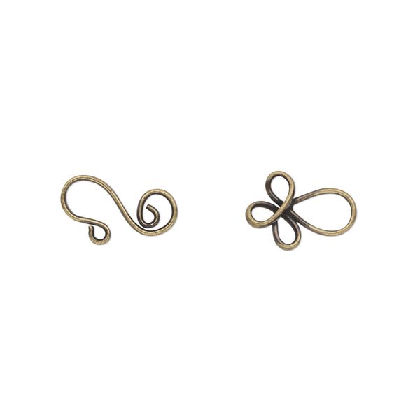 Clasp hook&eye 1pkg10 gold-plated, 22x8.5mm, brass antique 1-strand image number 0