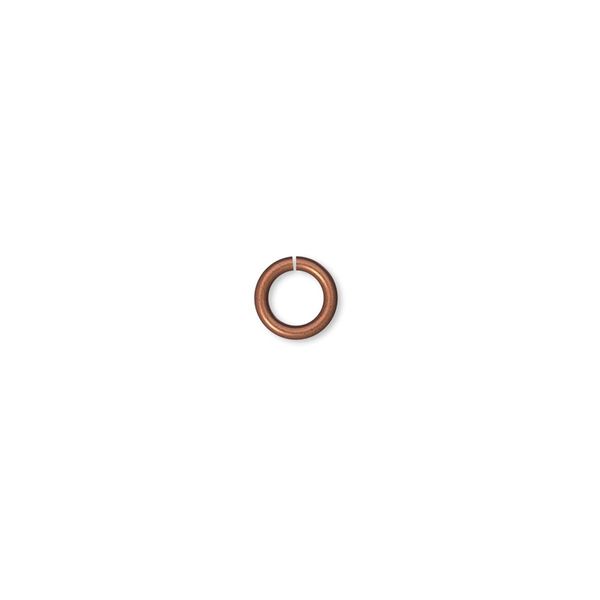 Jump ring, antique copper-plated brass, 6mm round, 4.2mm inside diameter, 18 gauge. Sold per pkg of 100. image number 0