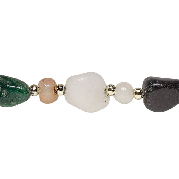 Bead, beggar, multi-gemstone (natural / dyed / heated), multicolored, small to large tumbled nugget. Sold per 28-inch strand. image number 0